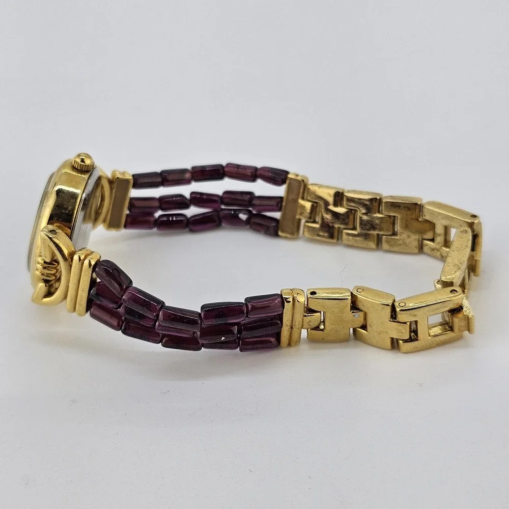 Women's Analog Watch‎ 25MM Light Yellow Dial Gold Purple Bands 6.75